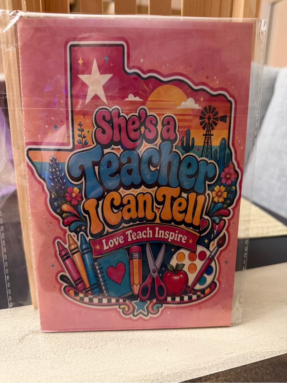 Pink "She's a Teacher I Can Tell" Kids Toy Notebook - Love Teach Inspire